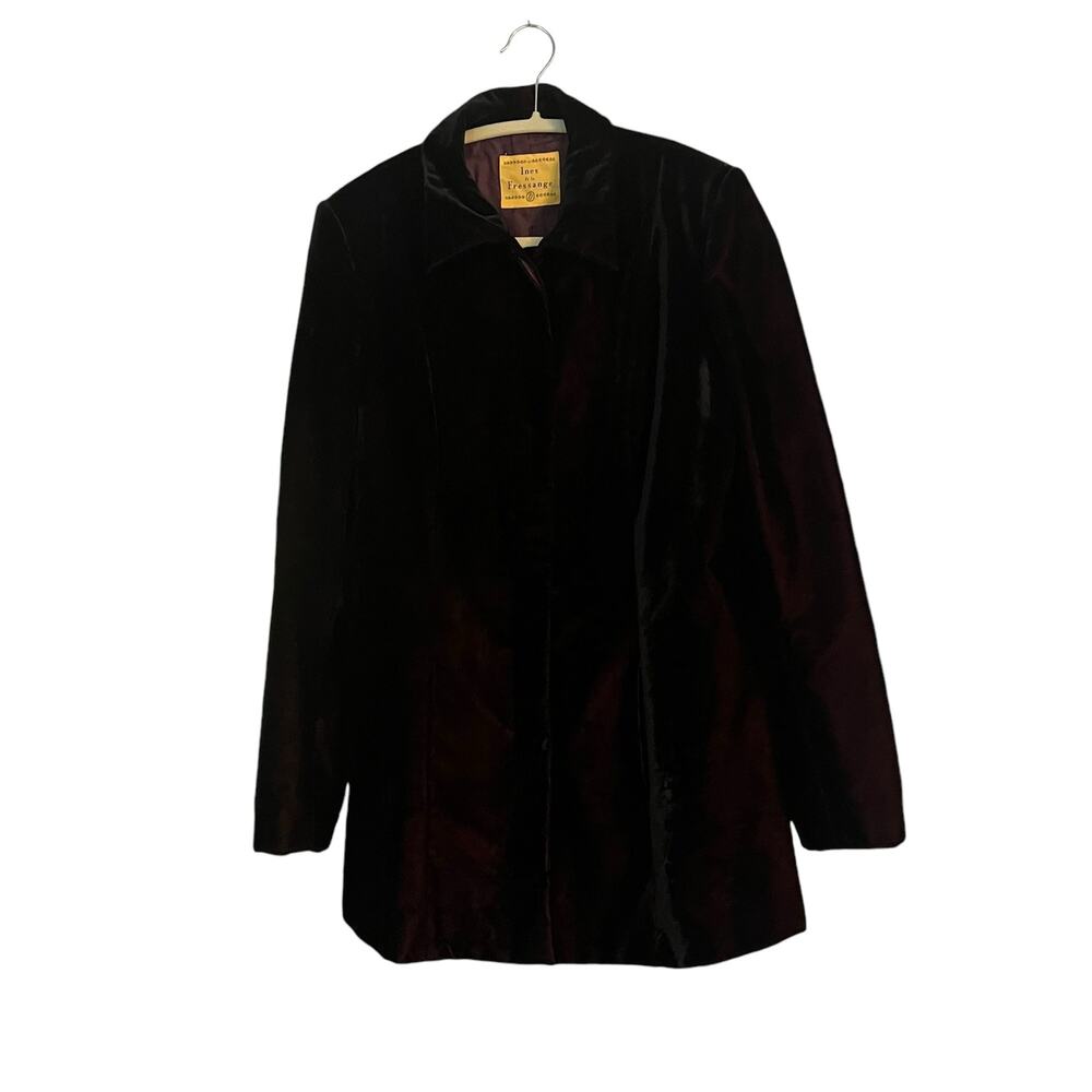 Inas de la Fressange Velvet Blazer Purple Long Line Vintage FLAW Whimsy Goth